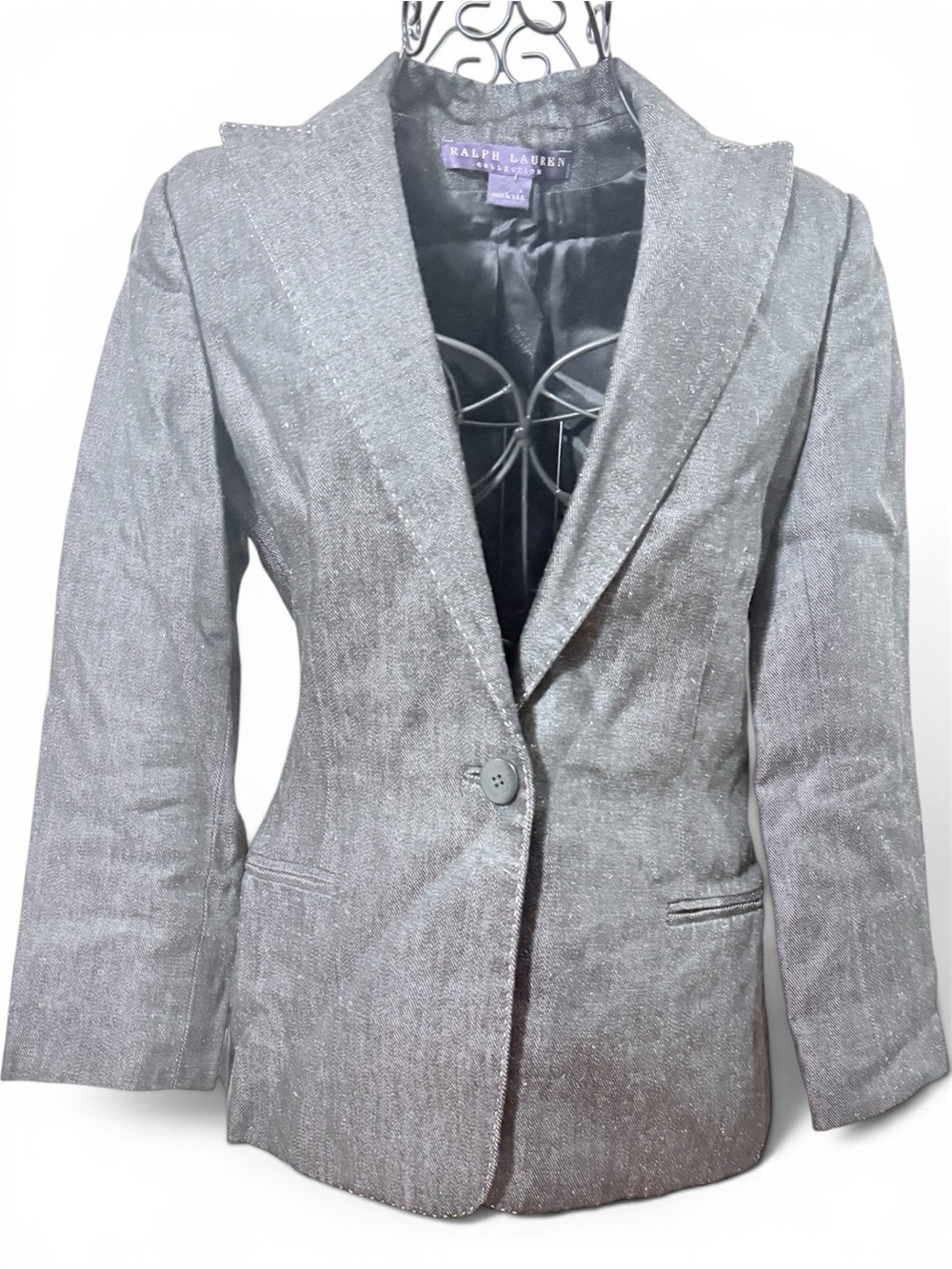 Vintage Y2K Ralph Lauren Collection Purple Label Gray Linen Blazer Size 2
